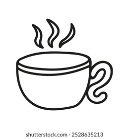 Simple hand drawn coffee cup or tea with steam. Kitchen utensils doodle illustration