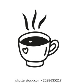 Simple hand drawn coffee cup or tea with steam. Kitchen utensils doodle illustration