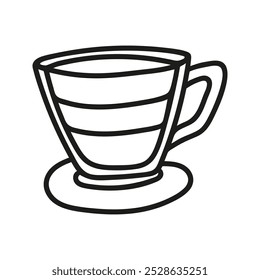 Simple hand drawn coffee cup or tea, americano or cappuccino. Kitchen utensils doodle illustration