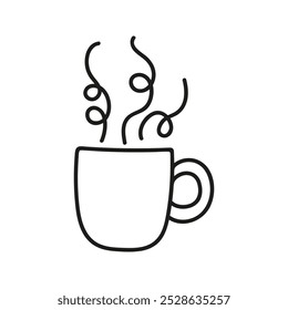 Simples xícara de café desenhada à mão ou chá com vapor. Ilustração de rabiscar utensílios de cozinha