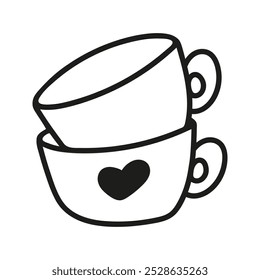 Simple hand drawn coffee cup or tea, americano or cappuccino. Kitchen utensils doodle illustration