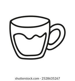 Simple hand drawn coffee cup or tea, americano or cappuccino. Kitchen utensils doodle illustration