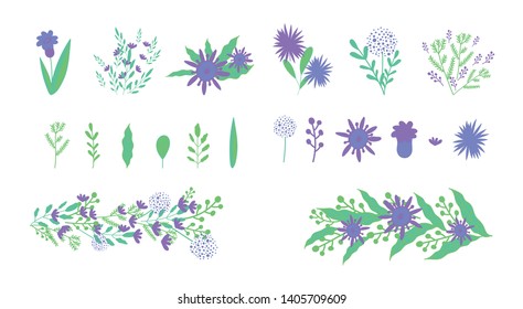simple hand drawn colorful flower set white background