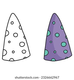 a simple hand drawn  cone hat for party, new year, birthday, celebration. Black and white and colored