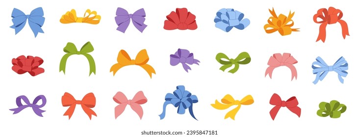 Simple hand drawn coquette bows ribbon bow collection. Bowknot for decoration, big set of bowtie. flat design.