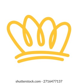 Doodle de corona dibujado a mano simple en estilo de línea amarilla. Ilustración minimalista juguetona perfecta para diseños infantiles, pegatinas, iconos, decoraciones creativas y proyectos gráficos divertidos.