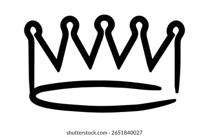 Simples, a coroa desenhada à mão representa a realeza, poder, liderança, monarquia e autoridade, adequado para logotipos, ícones ou projetos de design gráfico