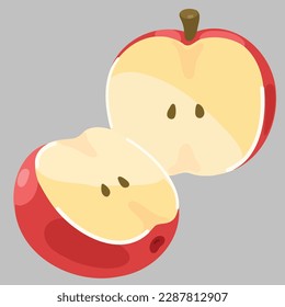 Simple hand drawn cut apple illustration flat colored