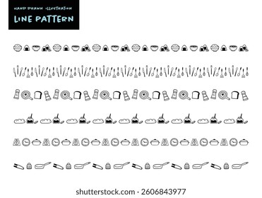 Simple hand drawn cute kitchen image decorative border set