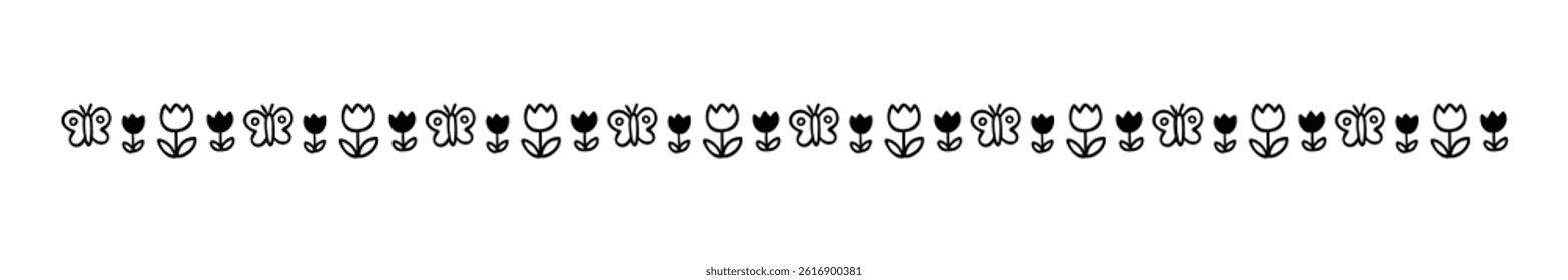 Simple hand drawn cute tulip border