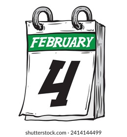 Calendario diario simple dibujado a mano para la ilustración de la línea de arte de febrero fecha 4, 4 de febrero