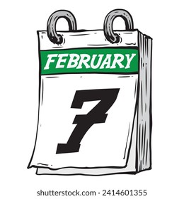 Simple hand drawn daily calendar for February line art vector illustration date 7, February 7th