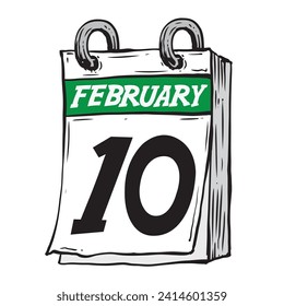 Simple hand drawn daily calendar for February line art vector illustration date 10, February 10th