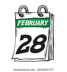 Simple hand drawn daily calendar for February line art vector illustration date 28, February 28th