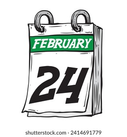 Simple hand drawn daily calendar for February line art vector illustration date 24, February 24th