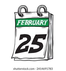 Simple hand drawn daily calendar for February line art vector illustration date 25, February 25th