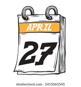 Simple hand drawn daily calendar for February line art vector illustration date 27, April 27th