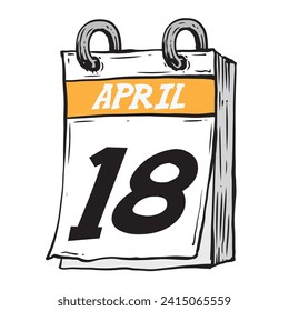 Simple hand drawn daily calendar for February line art vector illustration date 18, April 18th