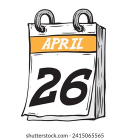 Simple hand drawn daily calendar for February line art vector illustration date 26, April 26th