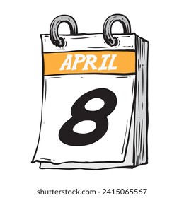 Simple hand drawn daily calendar for February line art vector illustration date 8, April 8th