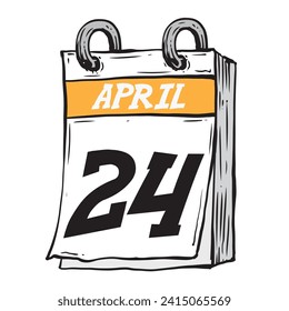Simple hand drawn daily calendar for February line art vector illustration date 24, April 24th