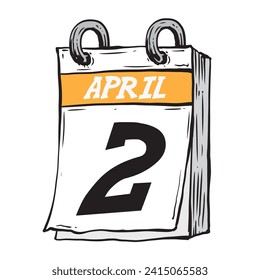 Simple hand drawn daily calendar for February line art vector illustration date 2, April 2nd