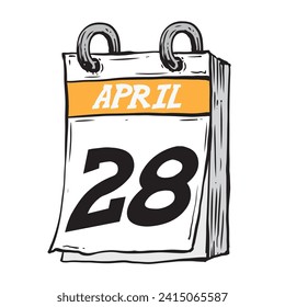 Calendario diario simple dibujado a mano para la línea de arte de febrero ilustración vectorial fecha 28, 28 de abril