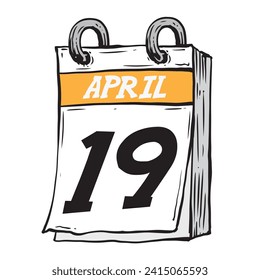 Simple hand drawn daily calendar for February line art vector illustration date 19, April 19th