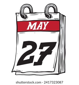 Simple hand drawn daily calendar for May line art vector illustration date 27, May 27th