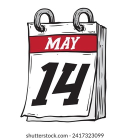 Simple hand drawn daily calendar for May line art vector illustration date 14, May 14th