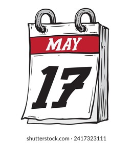 Simple hand drawn daily calendar for May line art vector illustration date 17, May 17th