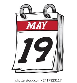 Simple hand drawn daily calendar for May line art vector illustration date 19, May 19th