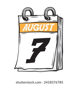 Simple hand drawn daily calendar for August line art vector illustration date 7, August 7th