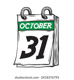 Simple hand drawn daily calendar for October line art vector illustration date 31, October 31st