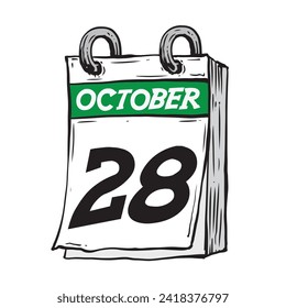 Simple hand drawn daily calendar for October line art vector illustration date 28, October 28th