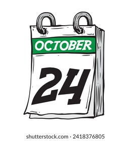 Simple hand drawn daily calendar for October line art vector illustration date 24, October 24th