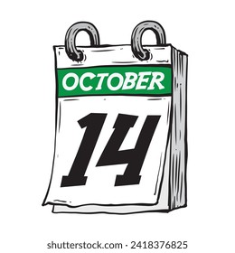 Simple hand drawn daily calendar for October line art vector illustration date 14, October 14th