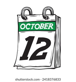 Simple hand drawn daily calendar for October line art vector illustration date 12, October 12th