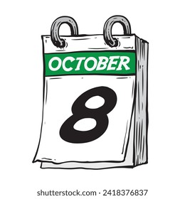 Simple hand drawn daily calendar for October line art vector illustration date 8, October 8th