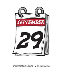 Simple hand drawn daily calendar for September line art vector illustration date 29, September 29th