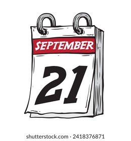 Simple hand drawn daily calendar for September line art vector illustration date 21, September 21st