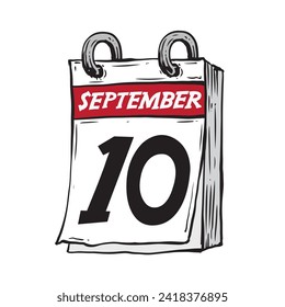 Simple hand drawn daily calendar for September line art vector illustration date 10, September 10th