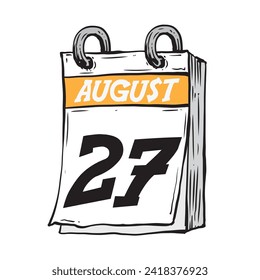 Simple hand drawn daily calendar for August line art vector illustration date 27, August 27th svg