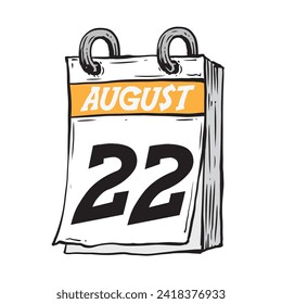 Simple hand drawn daily calendar for August line art vector illustration date 22, August 22nd