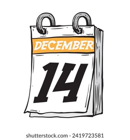 Simple hand drawn daily calendar for December line art vector illustration date 14, December 14th