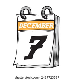 Simple hand drawn daily calendar for December line art vector illustration date 7, December 7th