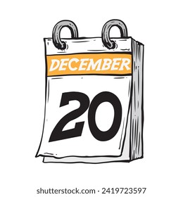 Simple hand drawn daily calendar for December line art vector illustration date 20, December 20th