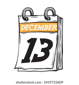 Simple hand drawn daily calendar for December line art vector illustration date 13, December 13th