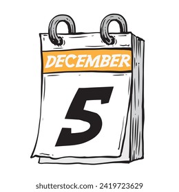 Simple hand drawn daily calendar for December line art vector illustration date 5, December 5th