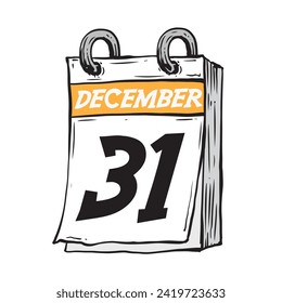 Simple hand drawn daily calendar for December line art vector illustration date 31, December 31st